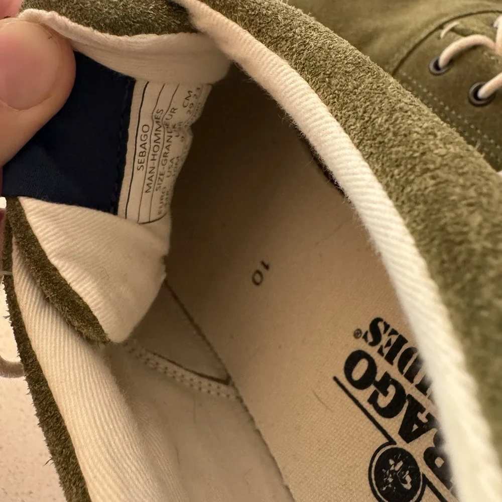 Sebago John Suede Sneakers size 10 Olive Green Preppy Cabincore Casual Capsule